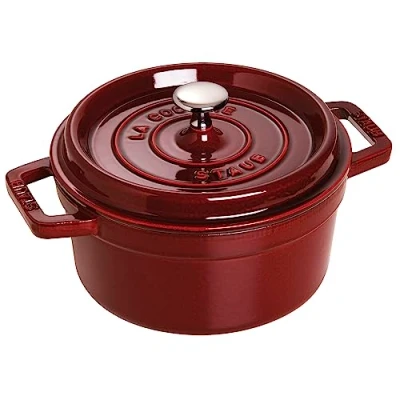 Image de STAUB Cocotte en Fonte Émaillée avec Couvercle, Tous feux dont induction, 2 à 3 personnes, Ronde, 22 cm, 2,60 L, 4,7 kg, Grenadine
