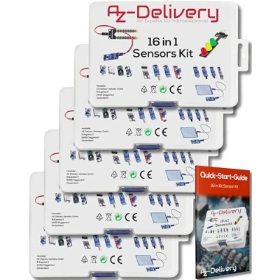 Image de AZDelivery 5 x 16 en 1 Kit d&#039;Accessoires avec Capteurs et Modules Compatible Arduino Raspberry Pi incluant Un E Book!