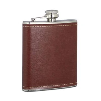 Image de Relaxdays 10021514 Flasque inox 200ml réservoir alcool en acier inoxydable avec faux cuir fiole de poche, brun