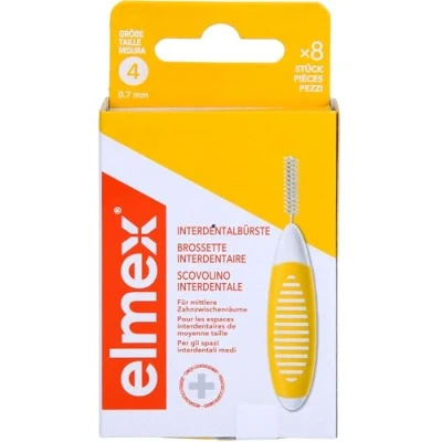 Image de elmex Brosse interdentaire jaune (taille 4, 0,7 mm), 1 x 8 brosses interdentaires pour le nettoyage des espaces moyens