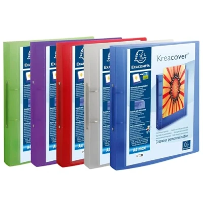 Image de Exacompta Réf. 54769E Carton de 15 classeurs personnalisable 1 poche 2 anneaux ronds diamètre 30 mm Dimensions extérieures : 32 x 26,8 cm Format à classer A4 Maxi Assortis
