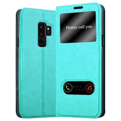Image de cadorabo Coque pour Samsung Galaxy S9 Plus en Turquoise Menthe Housse Protection avec Stand Horizontal et Deux Fenêtres Portefeuille Etui Poche Folio Case Cover