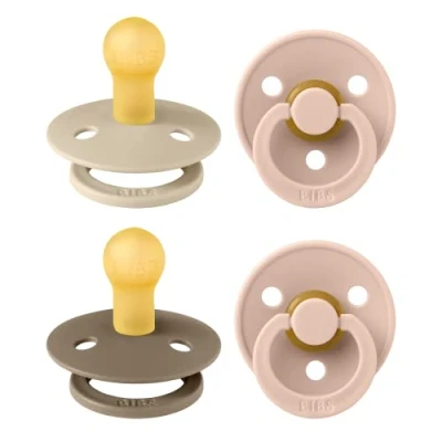 Image de Tétine BIBS Colour. Lot de 4 sucettes. Sans bisphénol A, Téterelle ronde. Latex caoutchouc naturel, Fabriqué au Danemark, Taille 1 (0 6 mois), Blush Mix