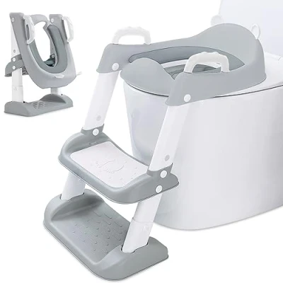 Image de FAMKEEP Réducteur Toilette Enfant avec Escalier,Abattant WC Antidérapant Échelle Réducteur,Pliable et Réglable,Siège de PU Coussin Moelleux,Adapté Toilettes en Forme V, U, O
