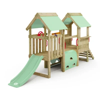 Image de Wickey My First Playground 2 Aire de Jeux pour Enfants en Bas âge, Structure à Grimper, Jeu Jardin Bois Massif imprégné avec Toboggan et bâche (Vert Pastel/Vert Pastel)