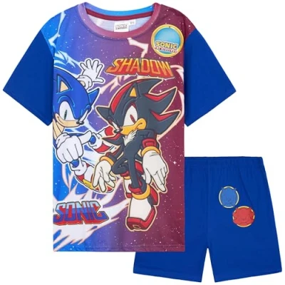 Image de Get Trend Pyjama Garçon à Manches Courtes Shadow Ensemble T Shirt et Short Vêtement de Nuit Cadeau (4 5 Ans, Bleu Sonic)