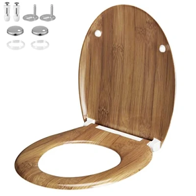 Image de Casaria Abattant WC Universel thermodurcissable Frein siège de Toilette Salle Bain mécanisme d&#039;abaissement Automatique Bambou