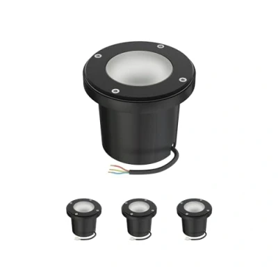Image de ledscom.de 4 pièces luminaire encastré de sol BOFU pour l&#039;extérieur, IP67, orientable, noir, rond, 150mm Ø, 1x GU10 max. 15W, verre dépoli
