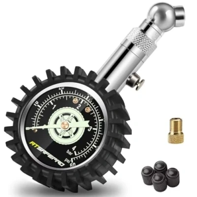 Image de Manometre Pression Pneu,ATsafepro Manomètre de des pneus 4 bar 60 psi certifié ANSI B40.1 précis avec grand cadran lumineux 2&#039;&#039;, mécanique professionnel pour moto, voiture, camion