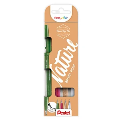 Image de Pentel Pincel The Nature Brushes SES15N Estuche que Contiene 4 Unidades de Pinceles Disponibles en Diferentes Colores, Perfecto para Utilizar Colegios