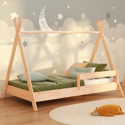 Image de smartwood lit cabane tipi 80x160 avec sommier à Lattes Meubles de Chambre d&#039;enfant Enfant pour Garcons et Filles Bois 160x80
