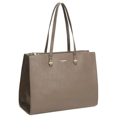 Image de David Jones Sac à Main Cabas Fourre Tout Femme Grande Taille XL Porté Epaule Cours Lycée Travail Business Format A4 Simili Cuir Shopper Anse Longue Sacoche Ordinateur Beige