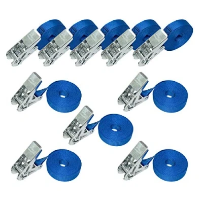 Image de Amazon Basics 10 (lot de 1) sangles d’arrimage à cliquet, longueur 6 m, largueur 25 mm, capacité 800 kg, conforme la norme DIN , Bleu