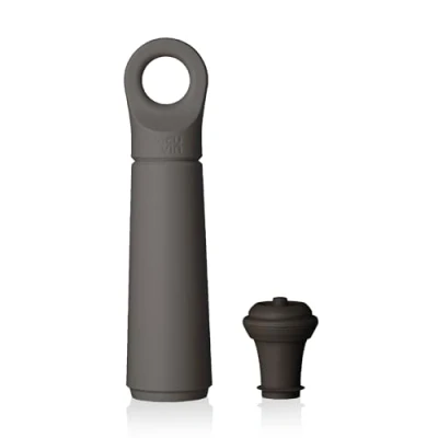 Image de Pompe à Vin Vide d&#039;aide Vacu Wine Saver Loop Conçue et Fabriquée Aux Pays Bas Le Bouchon Sous Conserve Votre Frais Jusqu&#039;à 10 jours Réutilisable 1 Pompe, Bouchon, Graphite