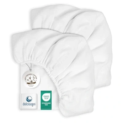 Image de DOLCI SOGNI Drap Housse 70x140 Lit Bébé Draps Cotton Mousseline Ultra Doux et Respirants pour Peau Délicate Oeko TEX® 100 Lot de 2 Fabriqué en Espagne 1 X Blanc + 1X