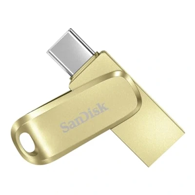 Image de SanDisk 256GB Ultra Dual Drive Luxe, Clé USB Type C, entièrement métallique, jusqu&#039;à 400 Mo/s, avec connecteurs C et A réversibles, pour smartphones, tablettes, Mac PC, L&#039;or