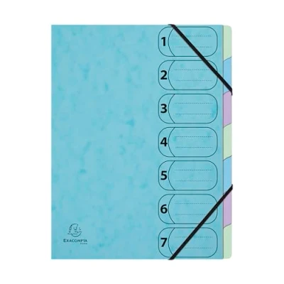 Image de Exacompta Réf. 56562E Carton de 8 trieurs Harmonika Aquarel avec élastiques et fenêtres imprimées dos extensible couverture en carte lustrée 7 compartiments 24,5x32cm A4 Bleu pastel