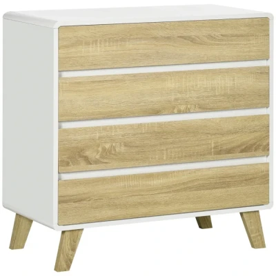 Image de Commode HOMCOM 4 tiroirs design scandinave pour couloir, chambre, salon 80 x 40 79,5 cm blanc et aspect bois