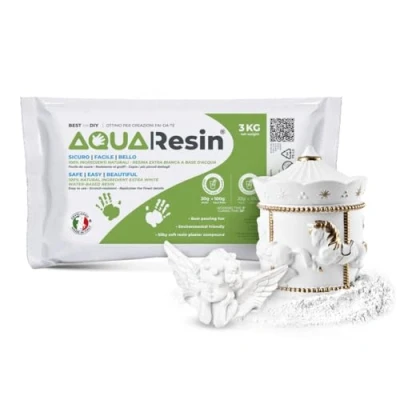 Image de AQUA RESIN Résine minérale en Poudre Blanche 100% Non Toxique et sûre à mélanger avec de l&#039;eau, colorable idéale Utiliser dans Les moules (3 kg)