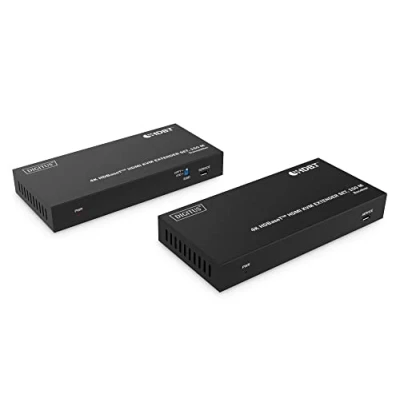 Image de DIGITUS DS 55522 Extender KVM HDMI (HDBaseT) UHD 4K/60 Hz 120 m via câble LAN (HDBaseT 100 m) Kit : émetteur &amp; récepteur IR infrarouge, USB 1.1 2.0b HDCP 2.2 HDBaseT 1.0