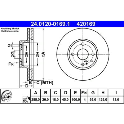 Image de ATE 24.0120 0169.1 Disque de frein 255,0 20,0 4 100,0 ventilé revêtu MAZDA: MX 5 2, I