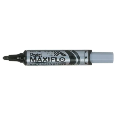 Image de Pentel Maxiflo Lot de 12 marqueurs effaçables à sec tableau blanc Pointe ogive large Encre liquide Noire