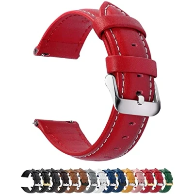 Image de Fullmosa 22mm Bracelet de Montre en Cuir Véritable, 14mm 16mm 18mm 19mm 20mm 24mm à Dégagement Rapide,Boucle Acier Inoxydable,22mm,Rouge