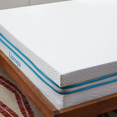 Image de Linenspa Surmatelas 120 x 190 cm Memoire de Forme 10cm Epaisseur Avec gel rafraîchissant et housse lavable à fermeture éclair Oeko Tex 1 personne, Blanc