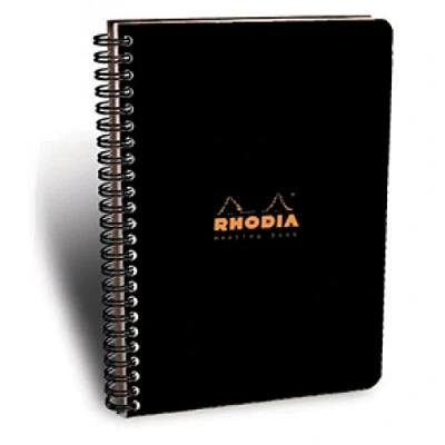 Image de RHODIA 193409C Cahier à Spirale (Reliure Intégrale) Meeting Book Noir A4+ 22,5 x 29,7 cm Pré Imprimé Date/Notes/Action 160 pages Détachables Papier Clairefontaine Blanc 90 g/m² Classic