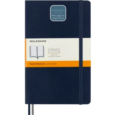 Image de Moleskine Carnet de notes Classique Augmenté, Ligné, Couverture Souple et Fermeture Elastique, Grand Format 13 x 21 cm, Couleur Bleu Saphir, 400 Pages