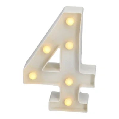 Image de JANDEI Numéros Lumineux LED, Numéro 4 avec Lumière Chaude pour Décoration et Ambiance, Veilleuses Chevet, Anniversaires, Mariages, Vitrines. Fonctionnant sur batterie