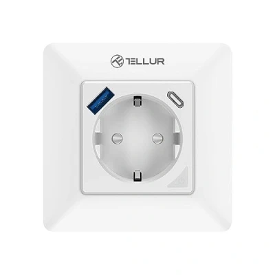 Image de Tellur Smart prise murale intelligente WiFi, 3600 W, 16 A, PD20 USB 18 lecture d&#039;énergie, blanc