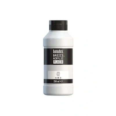 Image de Liquitex 8870437 Basics Fluid Peinture acrylique à consistance fluide, séchage rapide, résistante la lumière, imperméable, base d&#039;eau, Flacon de 250 ml, Argent