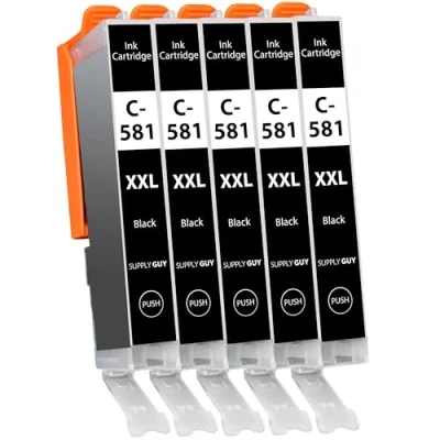 Image de Supply Guy 5 Cartouches d&#039;encre XXL avec Puce Compatible Canon CLI 581 Noir pour Pixma TR7500 TR7550 TR8500 TR8550 TS6100 TS6150 TS6151 TS6300 TS6350 TS8100 TS8150 TS8151 TS8152 TS8350 TS9150