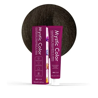Image de Mystic Color, Coloration Cheveux, Formule Enrichie en Huile d&#039;Argan et Calendula, Crème Colorante Permanente Longue Durée, Brun Froid 4.11, 100 ml