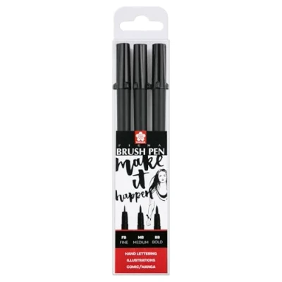 Image de Pinceau Stylet Sakura Pigma Set de 3 Noir