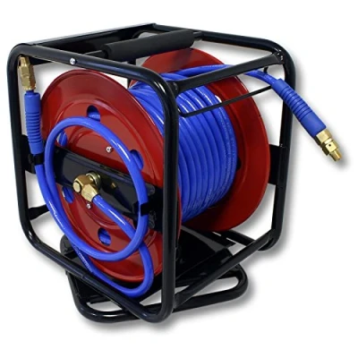 Image de Wiltec Dévidoir automatique avec tuyau 30 m, 360 x 385 380 mm, En acier et PU, Enrouleur de pneumatique 12 bar, Orientation à 360, connexion 1/4&quot;