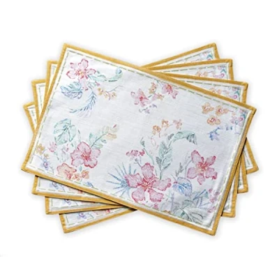 Image de Maison d&#039; Hermine Paradise Island Lot de 4 Sets Table 100% Coton pour à Manger, Cuisine, Mariage, Usage Quotidien, dîners, Printemps/été (33cm x 48cm)