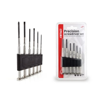 Image de AMiO 02408 Kit de tournevis 6 Fente, Cruciforme (PH) PH0, PH1, SL1.4, SL2.0, SL2.4, SL3.0 Coffre en plastique