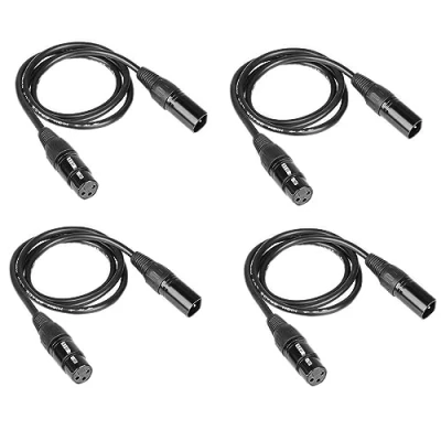 Image de wonsung Lot de 4 câbles DMX 512 3.2T 3 broches mâle vers femelle pour lumières scène 1 m