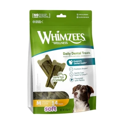 Image de WHIMZEES By Wellness Soft, Bâtonnets à Mâcher pour Chiens de Moyenne Taille, Taille M, 14 pièces, Texture douce, Convient aux Senior, Sans Céréales, Naturelles, Aromatisé au persil