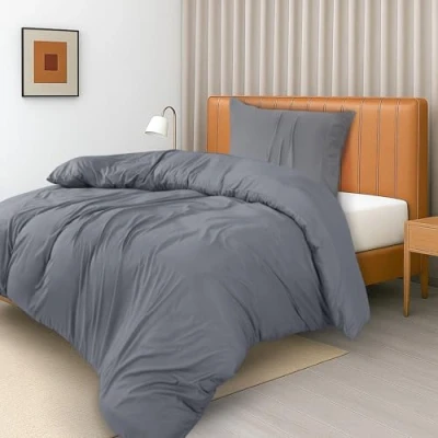 Image de Utopia Bedding Housse de Couette 1 Personne 135x200 cm avec taie d&#039;oreiller à Ourlet plissé 80x80 (Gris) Ensembles en Microfibre Brossée Douce