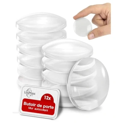 Image de LouMaxx Lot de 12 butoirs porte muraux transparents 40 mm En caoutchouc autocollant Butoir adhésif comme Protection pour murs, portes et meubles murale Poignée