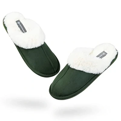Image de DUNLOP Chaussons Femme Chauds, Pantoufles Hiver Fourrure (38 EU, Vert Foncé, numeric_38)