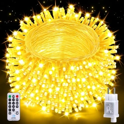 Image de Auriostar Guirlande Lumineuse Exterieure, 20m 200LEDs Noel Intérieur et Extérieur étanche IP44, 8 Modes avec Télécommande pour Noël, Chambre, Décoration Sapin de (Blanc Chaud)