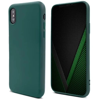 Image de Moozy Lifestyle. Coque pour iPhone X et XS, Vert Foncé Case en Silicone Liquide avec Finition Mate Doublure Microfibre Douce Neuf