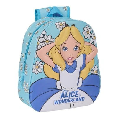 Image de Alicia au pays des merveilles Sac à dos d&#039;école, avec design 3D, adaptable chariot, idéal pour les enfants de différents âges, confortable et polyvalent, qualité résistance, 27 x 10 33 cm,