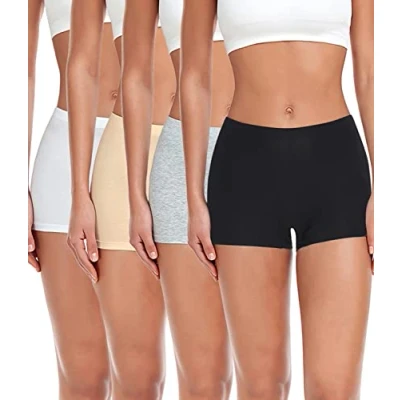 Image de wirarpa Boxer Femme Shorty Femmes Panty Coton Short Caleçon avec Entrejambe Large Lot de 4 Noir/Bleu/Violet/Rouge Taille L