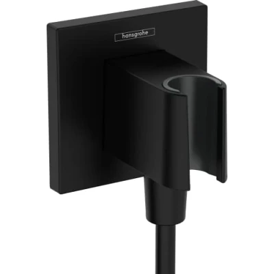 Image de Hansgrohe Coude de Raccordement avec Support Pommeau Douche Fixfit E, Raccord Douchette Mural, Clapet Anti Retour, Noir Mat, 26889670