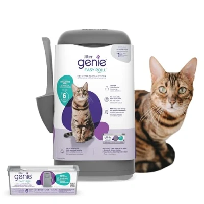 Image de Litter Genie Bac à litière Easy Roll pour Chat, système d&#039;élimination des odeurs, Nettoyage sans Effort, Comprend 1 Recharge de 24 Sacs